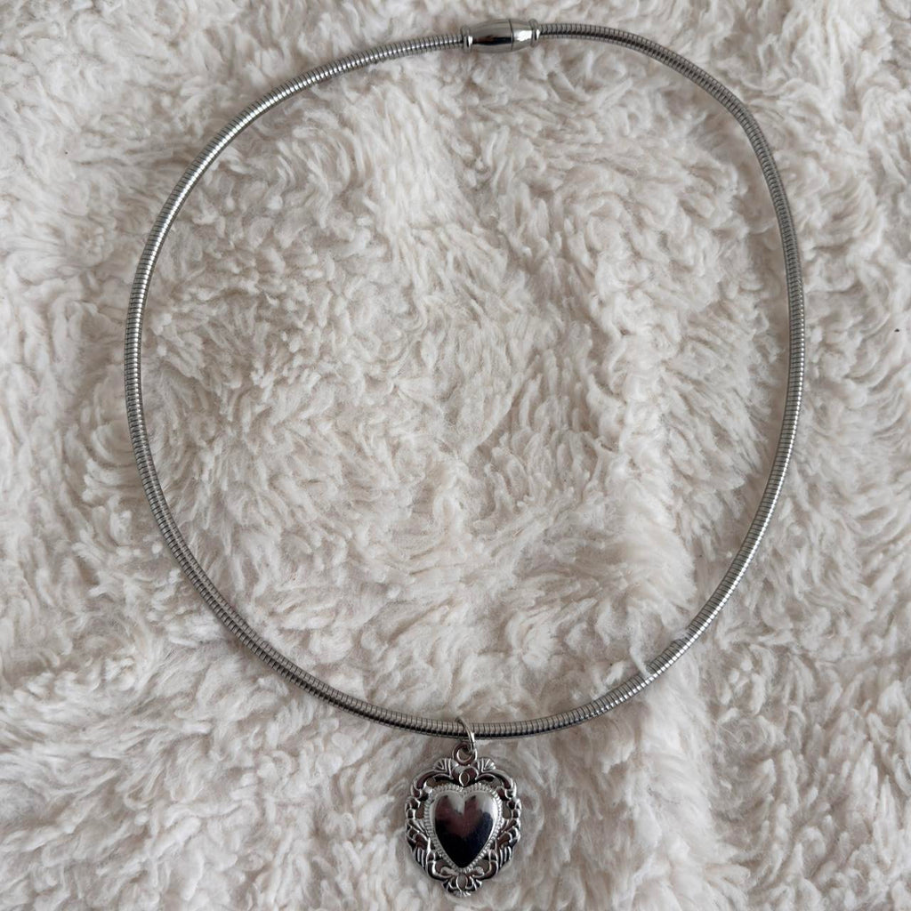 Silver Heart Tube Necklace