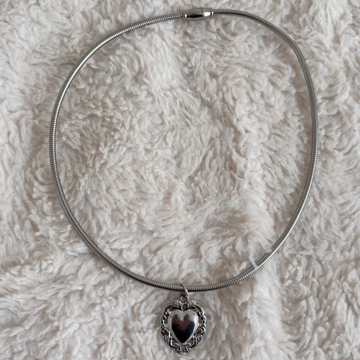 Silver Heart Tube Necklace